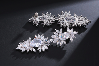 AAA CZ Double Marquise Drop Statement Earring