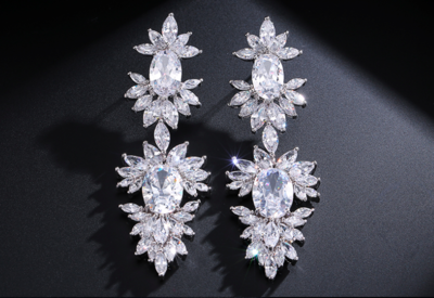 AAA CZ Double Marquise Drop Statement Earring