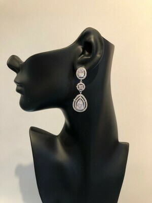 Oval/Round/Teardrop Three Drop CZ Formal Earring