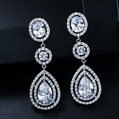 Oval/Round/Teardrop Three Drop CZ Formal Earring