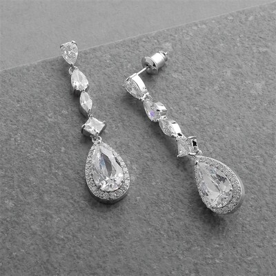 Slender Teardrop Cubic Zirconia Dangle Earrings