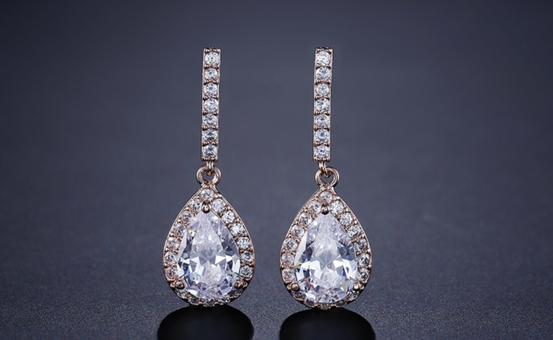 AAA Cubic Straight  Zirconia Halo Teardrop Earring