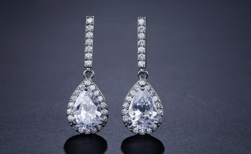 AAA Cubic Straight  Zirconia Halo Teardrop Earring