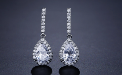 AAA Cubic Straight  Zirconia Halo Teardrop Earring