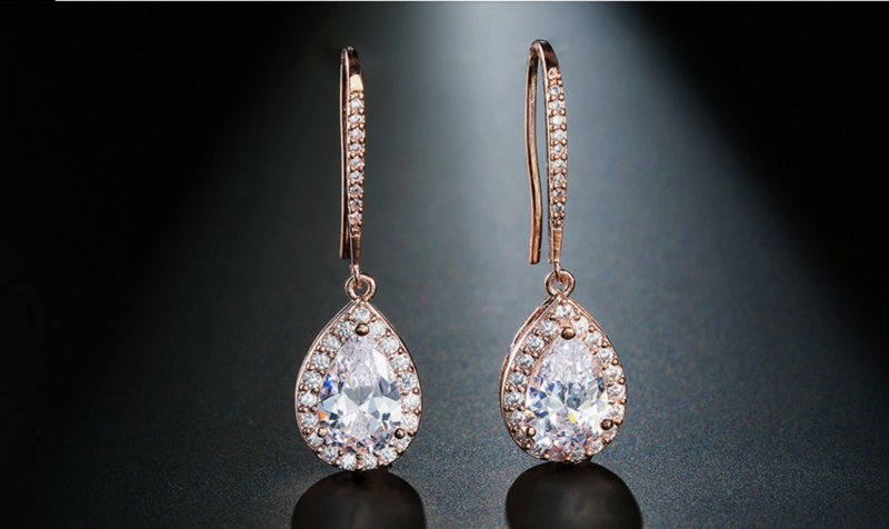 AAA Cubic Zirconia Halo Drop Formal Earring