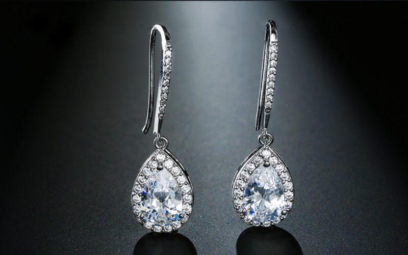 AAA Cubic Zirconia Halo Drop Formal Earring