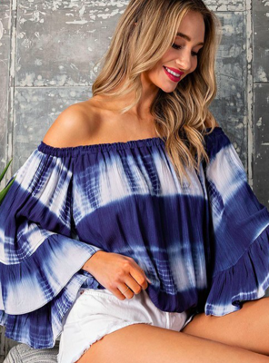 Navy Tie Dye Off The Shoulder Top