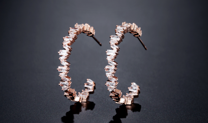 Staggered Baguette Hoop Earring