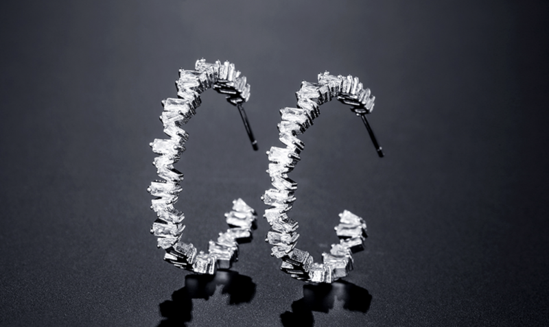 Staggered Baguette Hoop Earring
