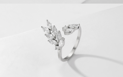 AAA Cubic Zirconia Marquise Leaf Open Ring