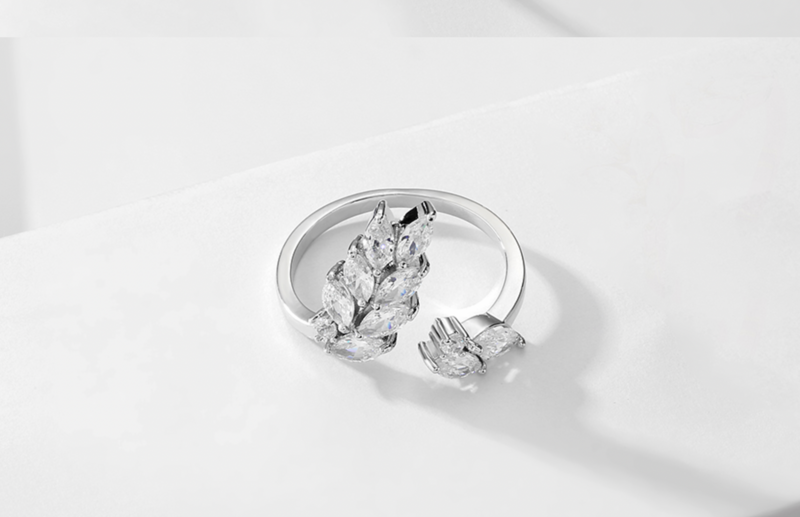 AAA Cubic Zirconia Marquise Leaf Open Ring