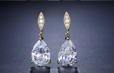 Pave Top Clear Cubic Zirconia Teardrop Earring