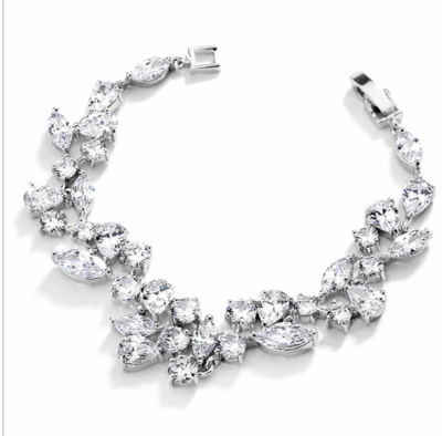 Silver Rhodium Cubic Zirconia Mosaic Vine Bracelet