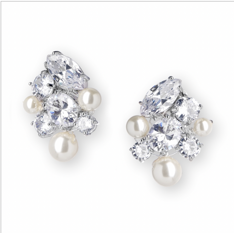 Hand-Crafted CZ and Mixed Ivory Pearl Earring