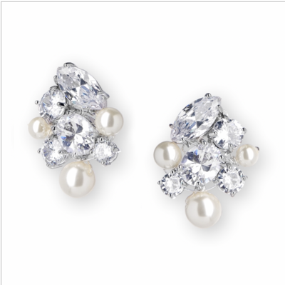 Hand-Crafted CZ and Mixed Ivory Pearl Earring