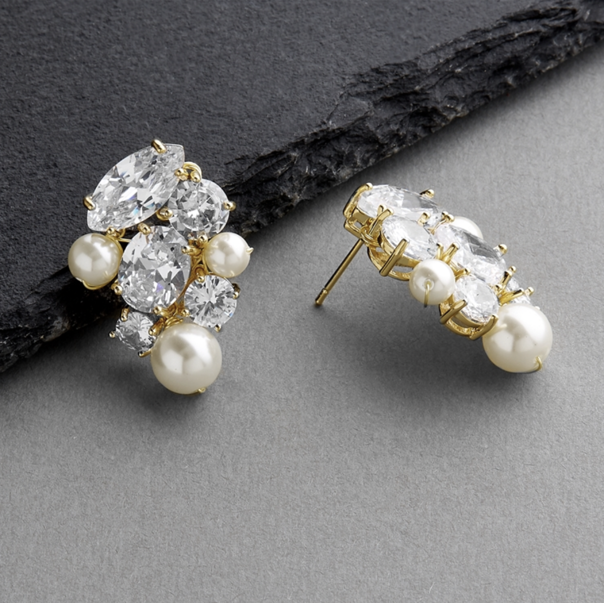 Hand-Crafted CZ and Mixed Ivory Pearl Earring