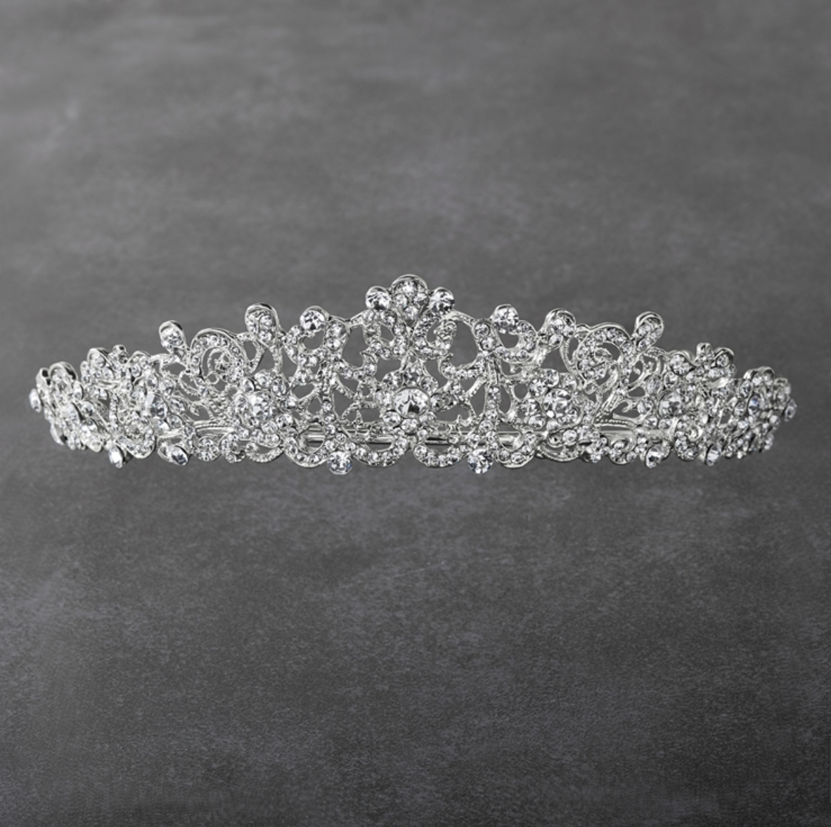 Vintage Filigree Silver Tiara with Clear Crystals