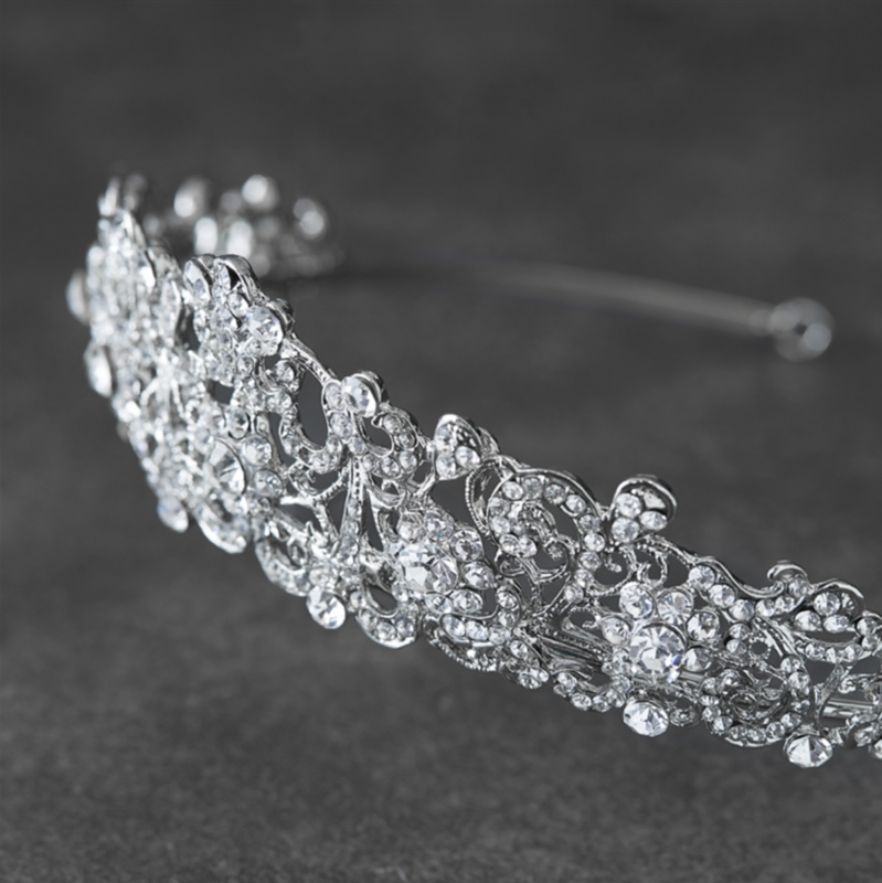 Vintage Filigree Silver Tiara with Clear Crystals