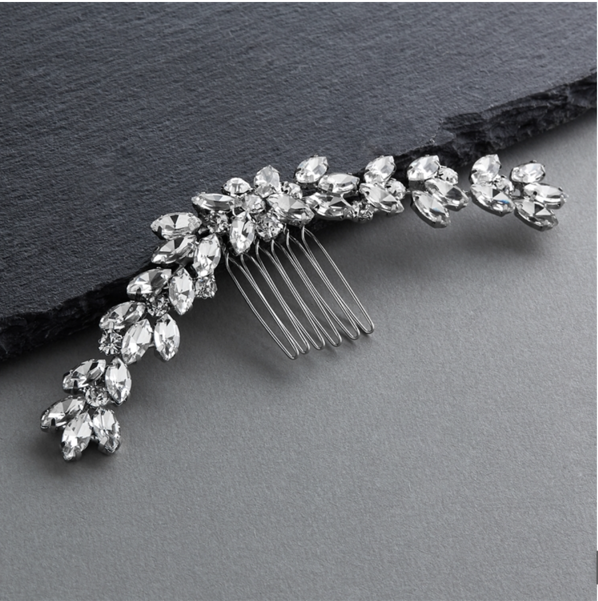 Hair Comb with Curved Marquis Crystal Design