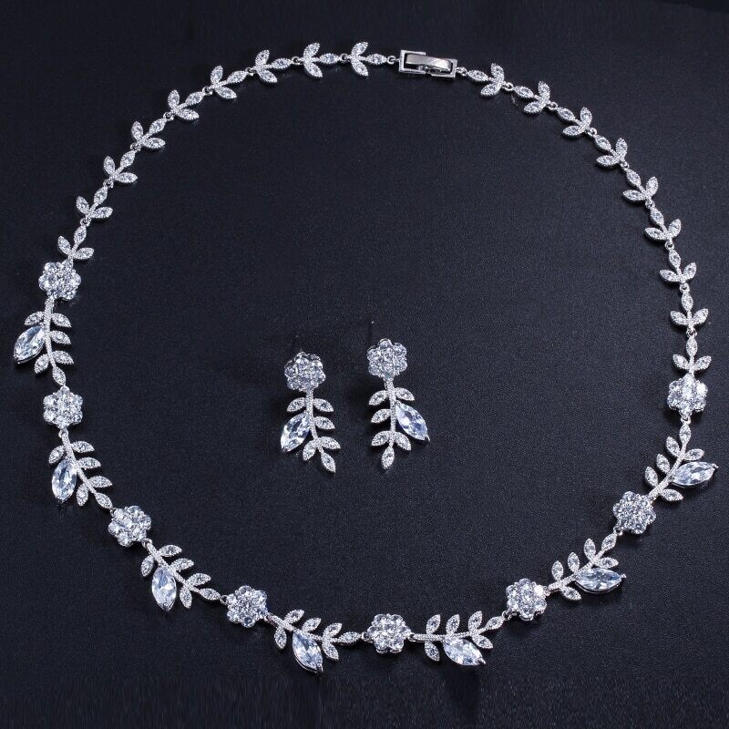 Enchanting Floral Leaf Around Cubic Zirconia Set