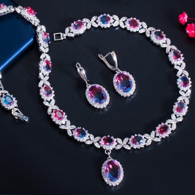  Elegant Mystical Rainbow Cubic Zirconia Crystal Oval Drop Set