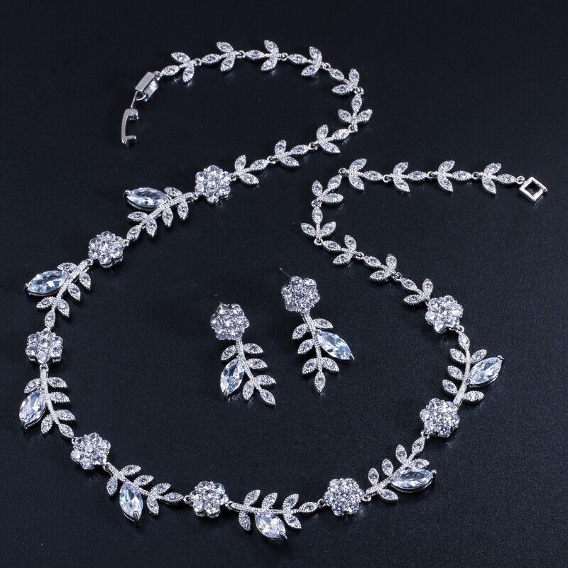 Enchanting Floral Leaf Around Cubic Zirconia Set