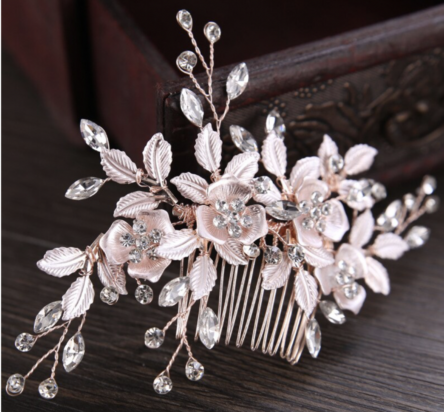 Blush Pink Floral Crystal Whimsical Hair Comb