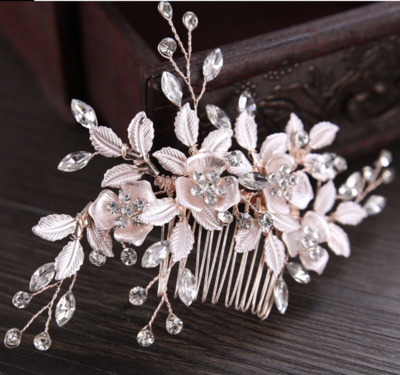 Blush Pink Floral Crystal Whimsical Hair Comb