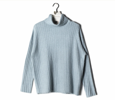 Soft Shiny Ribbed Turtleneck Sweater