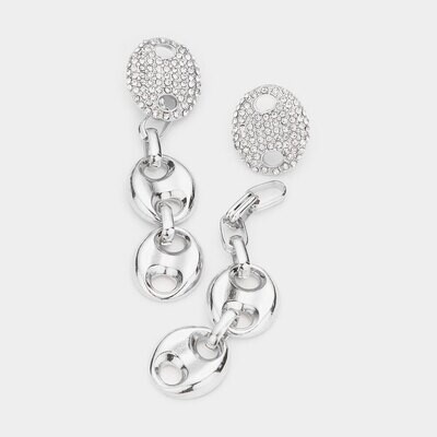  Rhinestone Embellished Abstract Metal Link Dangle Earrings