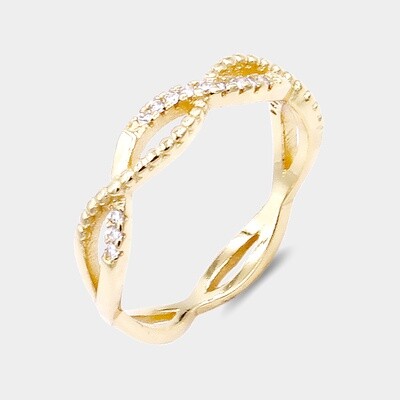 Micro Pave CZ Embellished Braided Metal Ring