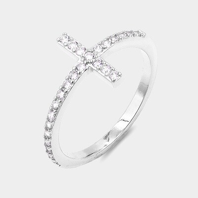 Micro Pave CZ Embellished Metal Cross Ring