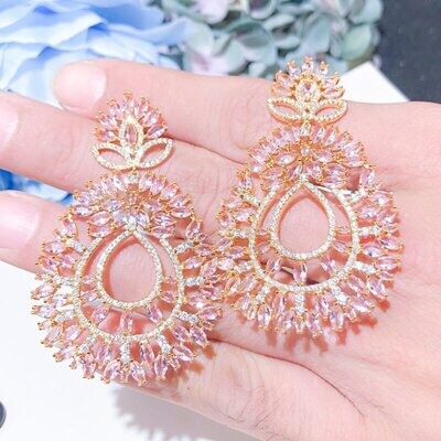Spectacular Gold Rose Pink Crystal Open Statement Earring
