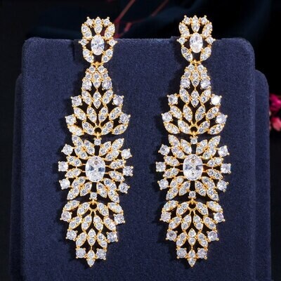 Marquise Oval Cubic Zirconia Long Chandeliers  