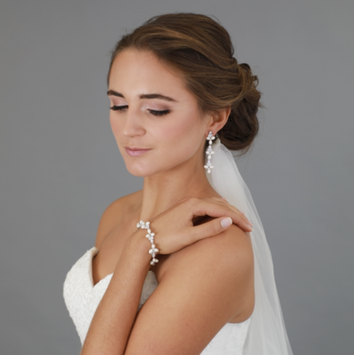 Genuine Freshwater Pearl & CZ Platinum Bracelet