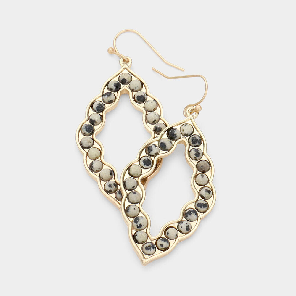 Natural Stone Accented Open Metal Petal Dangle Earrings