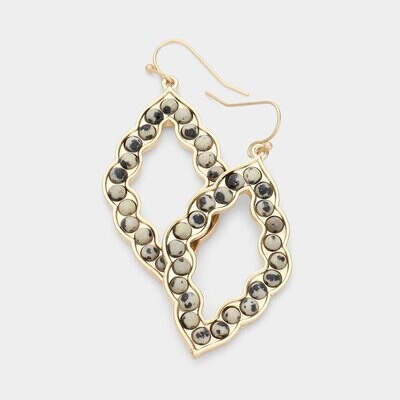 Natural Stone Accented Open Metal Petal Dangle Earrings