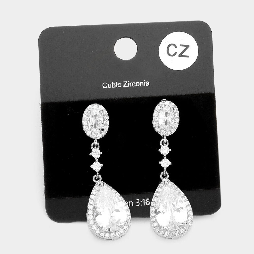 Cubic Zirconia Teardrop Dangle Evening Earrings