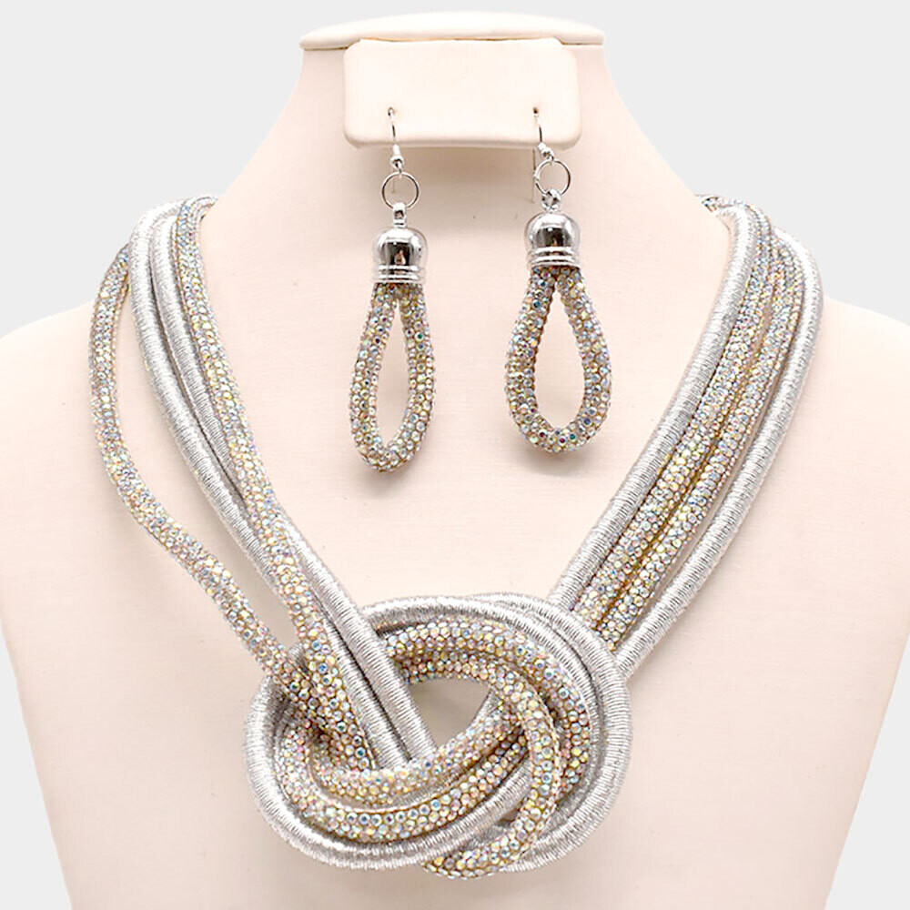 Knotted Bling Cord Necklace, Color: Silver