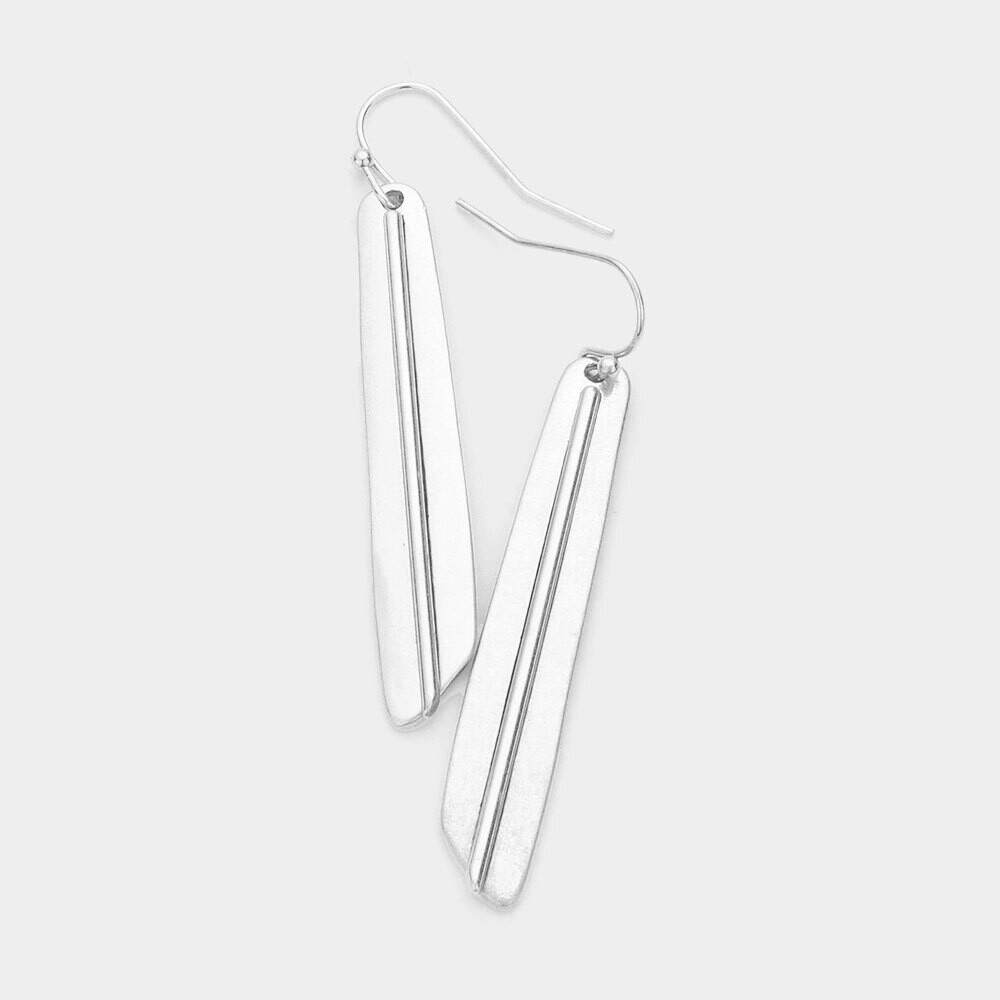 Irregular Metal Rectangle Dangle Earrings, Color: Silver