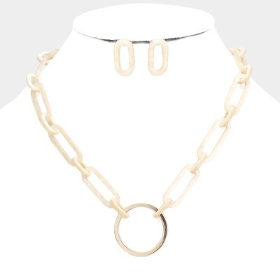 Metal Open Circle Pendant Celluloid Acetate Link Necklace
