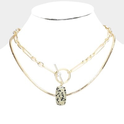 Natural Stone Pendant Double Layered Necklace