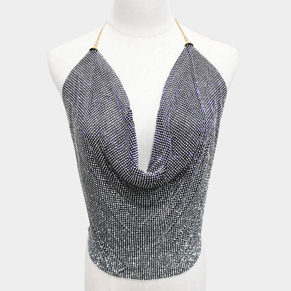 Metal Mesh Camisole Top Body Chain Necklace, Color: Silver
