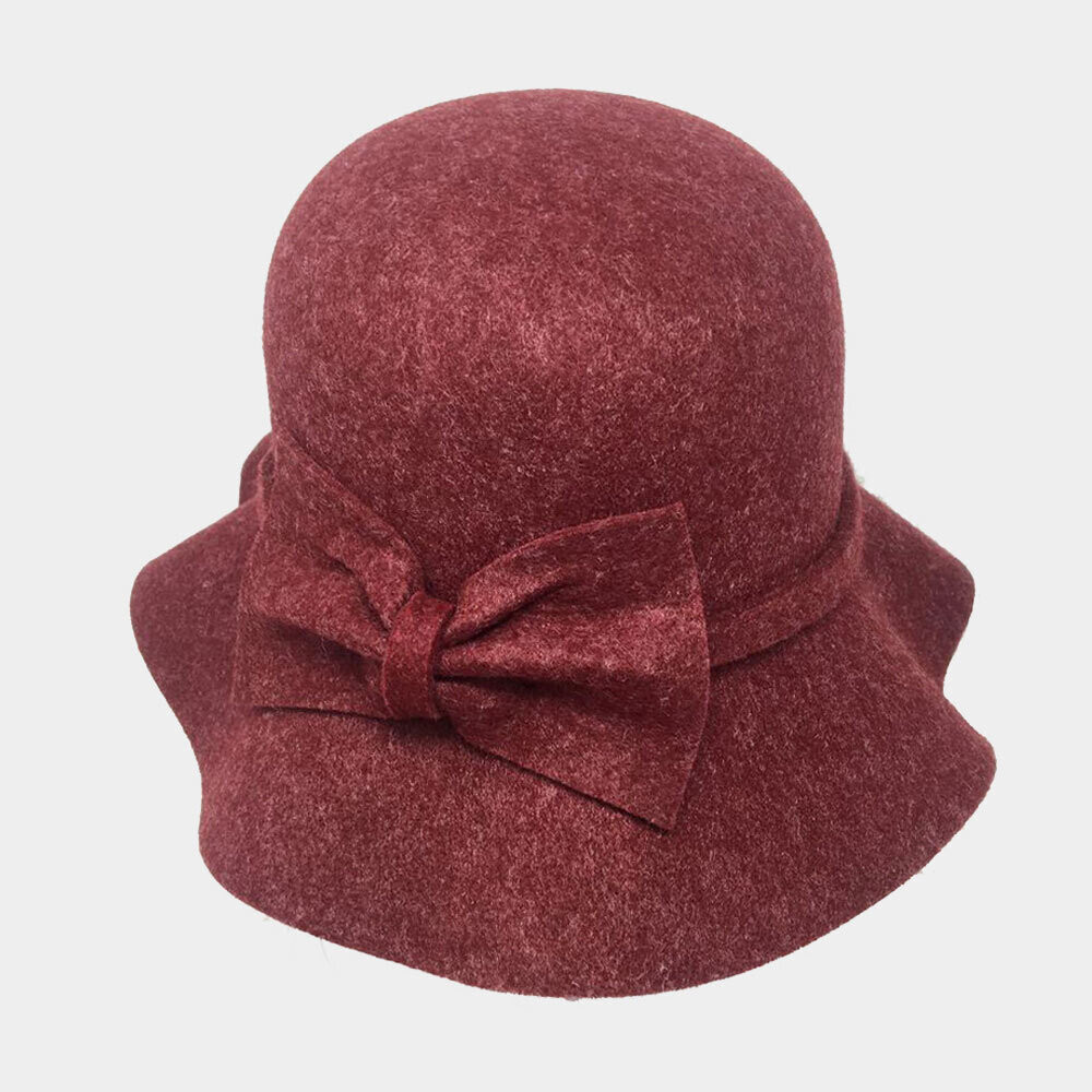 Solid Color Bow Accent Cloche Hat