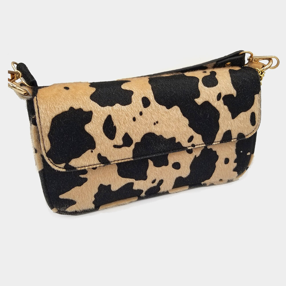 Cow Patterned Faux Leather Shoulder Crossbody Bag