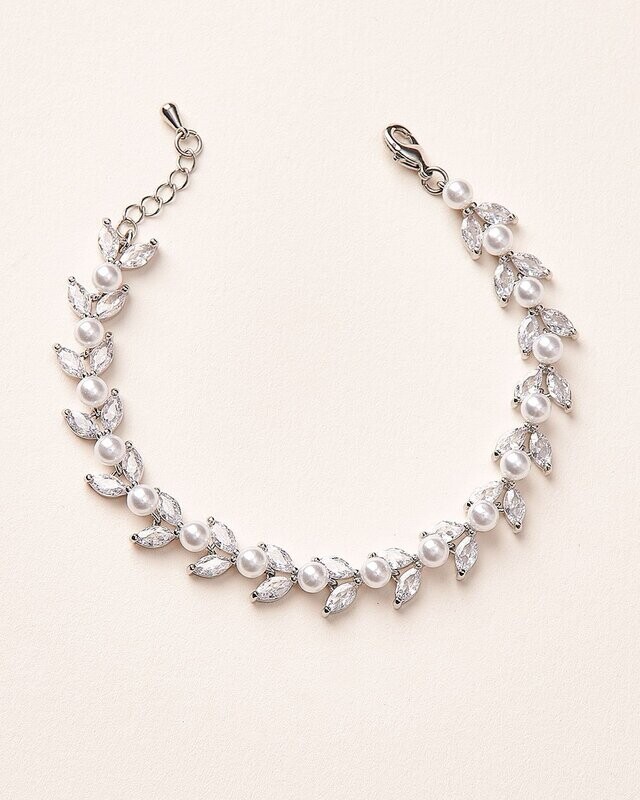 Marquise Cubic Zirconias/Pearl Formal Bracelet