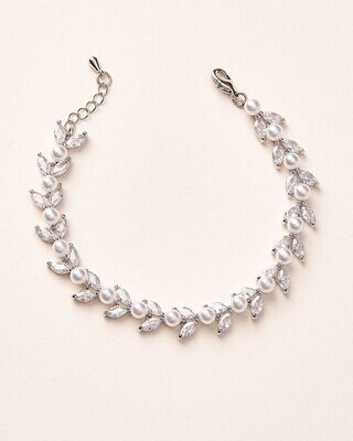 Marquise Cubic Zirconias/Pearl Formal Bracelet