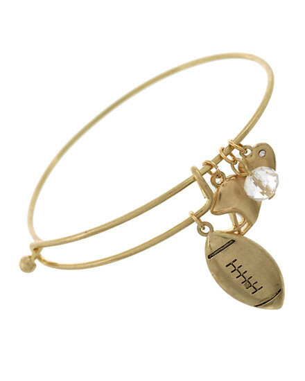 Worn Gold I Love Football Charm Bracelet