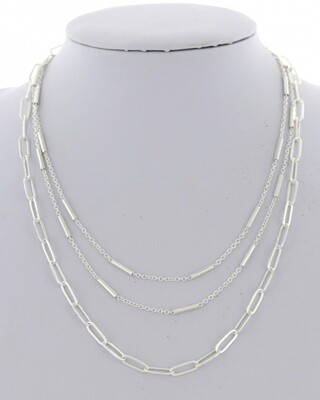 Silver 3 Row Chain Necklace