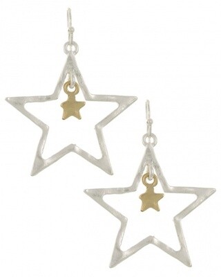 Open Matte Silver Star Dangle Earring Set